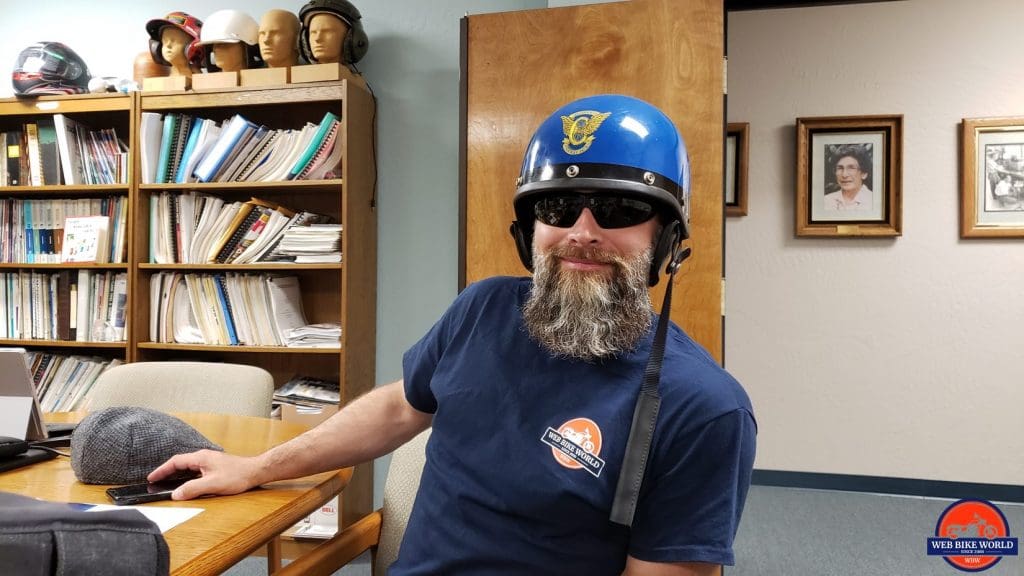 Me wearing a California Highway Patrol helmet from the Snell collection.