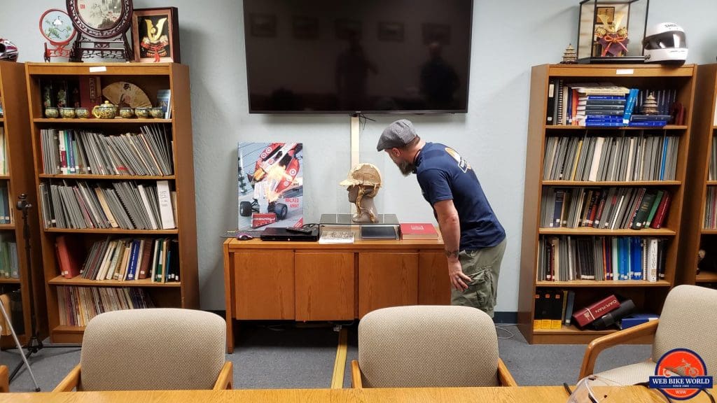 Me at the Snell Foundation looking at the helmet worn by Bill Snell back in 1957.