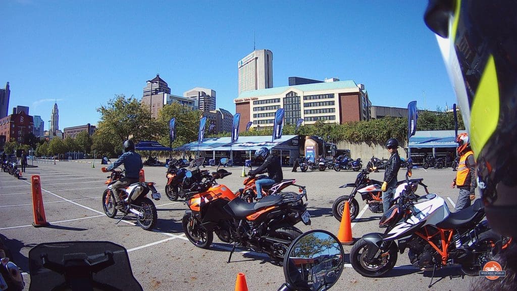 Photo taken of KTM demo motorcycles by the Sena 10C Pro.