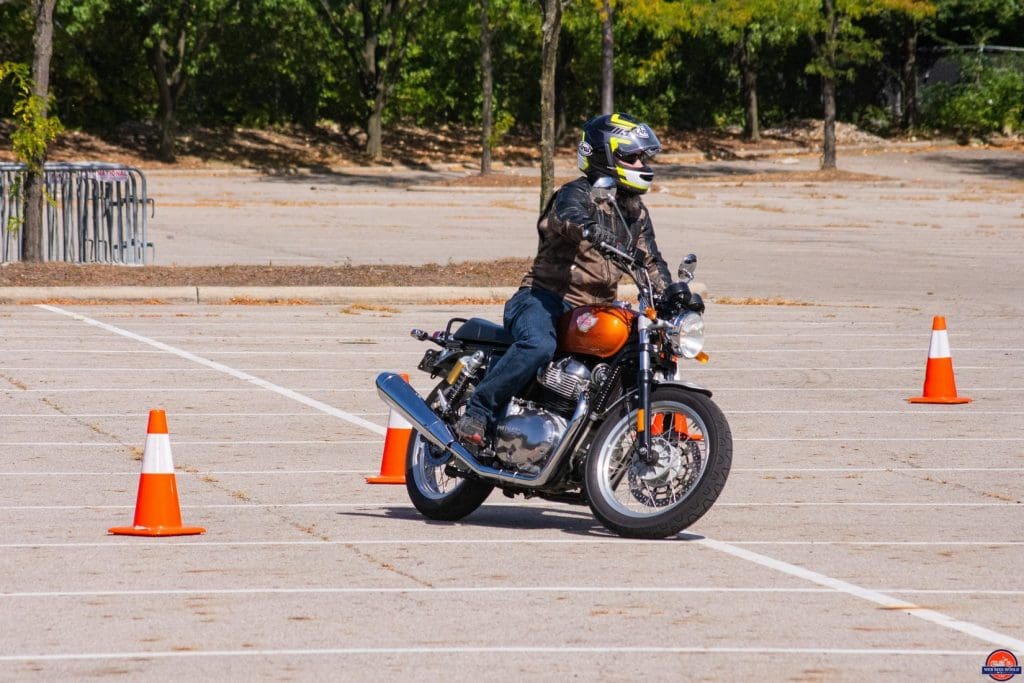 Testing maneuverability of the Royal Enfield INT650.