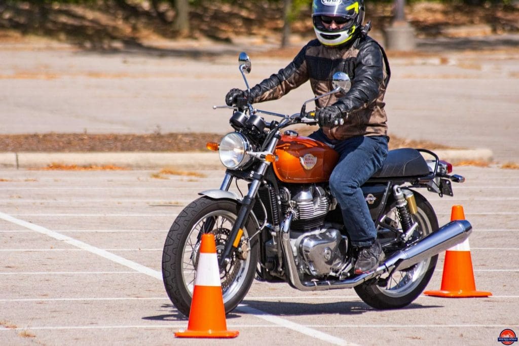 Testing maneuverability of the Royal Enfield INT650.