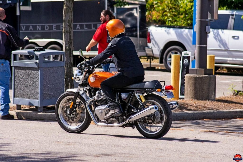 Wade riding the Royal Enfield INT650.