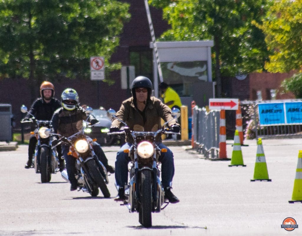 Test riding Royal Enfield Twins at AimExpo 2019.