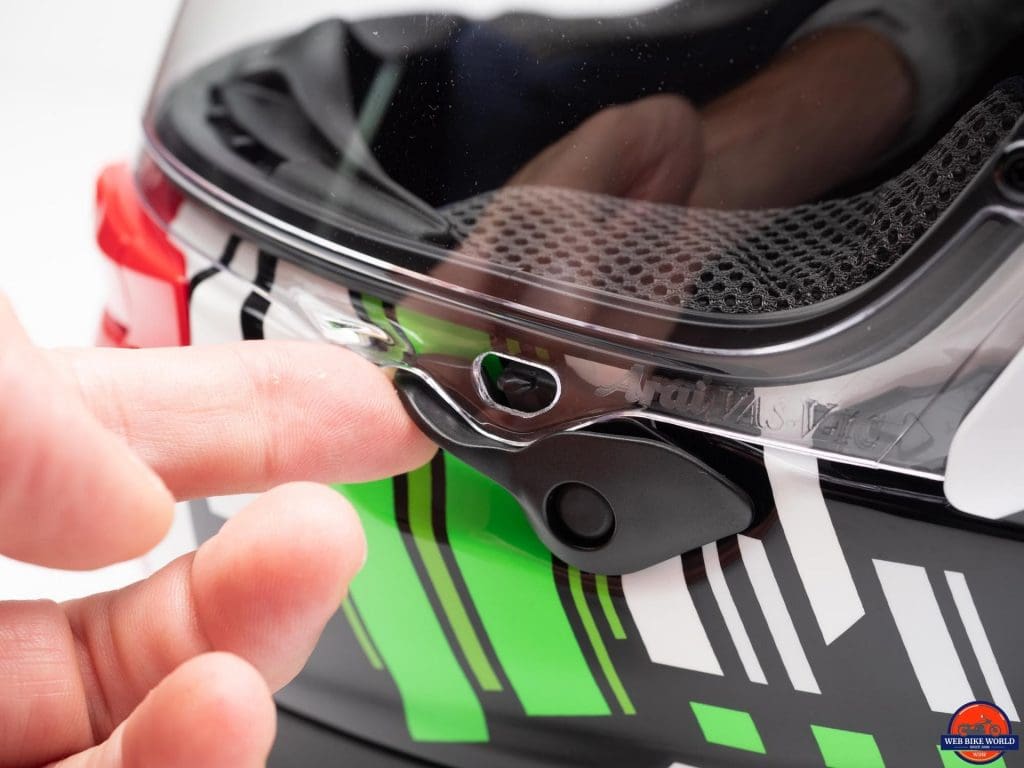 Arai Corsair-X Rea 5 Graphic Helmet visor release lever