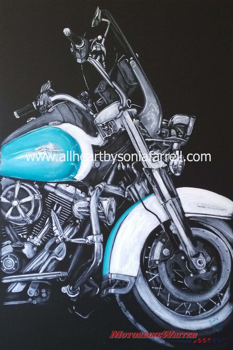 Sonia Farrell with her motorcycle art