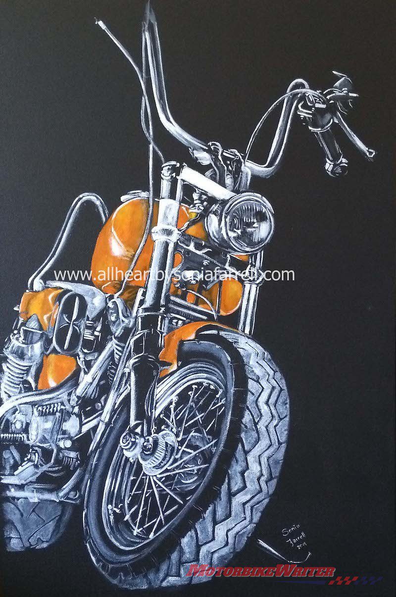 Sonia Farrell with her motorcycle art