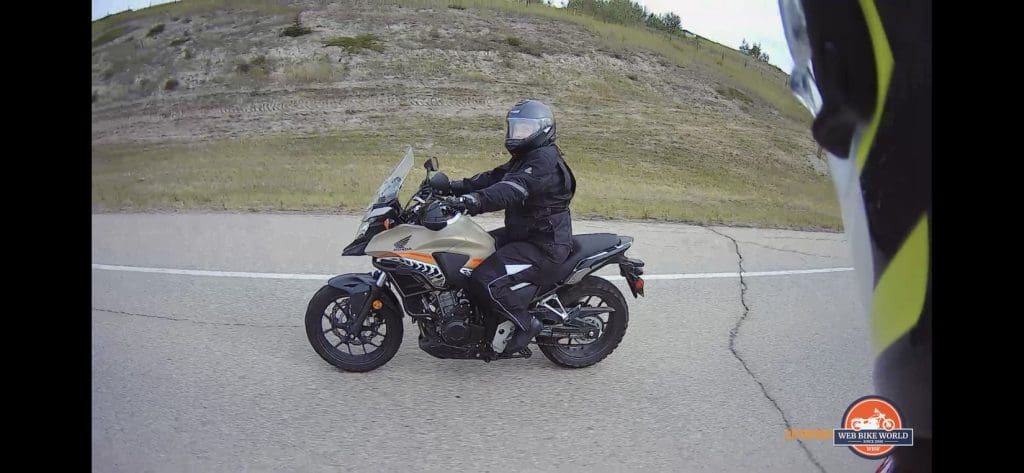 My wife riding her Honda CB500X.