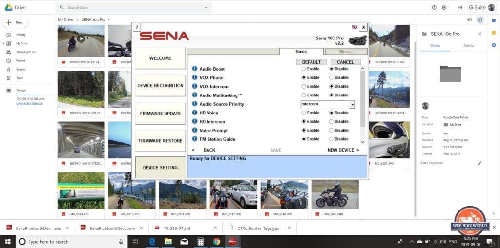 Using the Sena website to adjust settings on the 10C Pro.