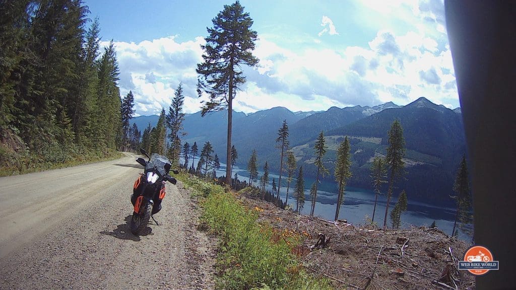 Shots of a KTM 790 Adventure by a lake in British Columbia.