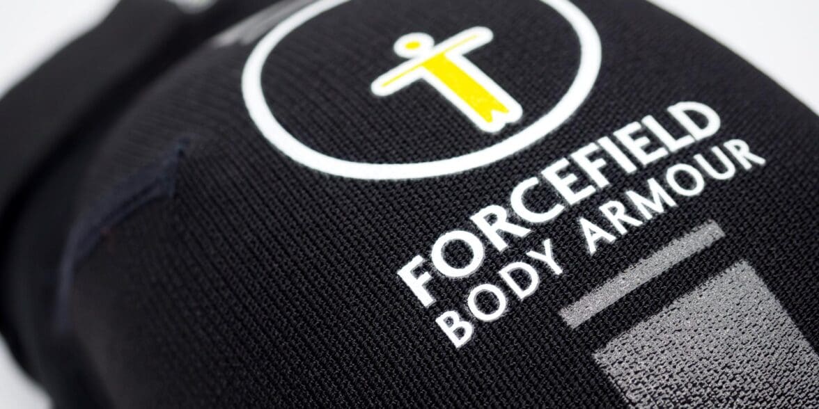 Forcefield AR Knee Protectors closeup of logo