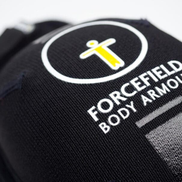 Forcefield AR Knee Protectors closeup of logo