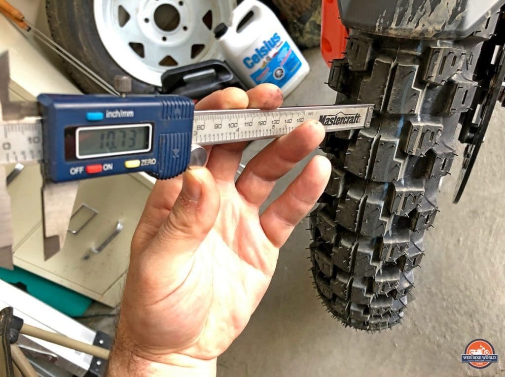 Measurement of the front tread depth for Motoz Tractionator Adventure Tire