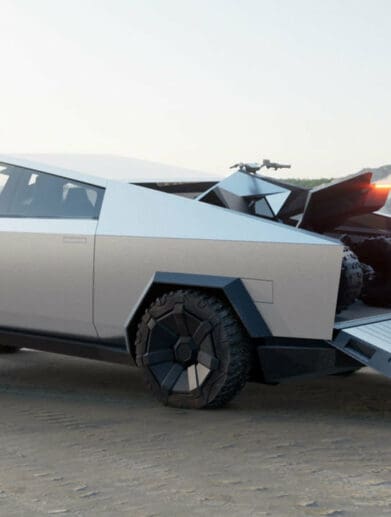 Tesla truck with aTV in it