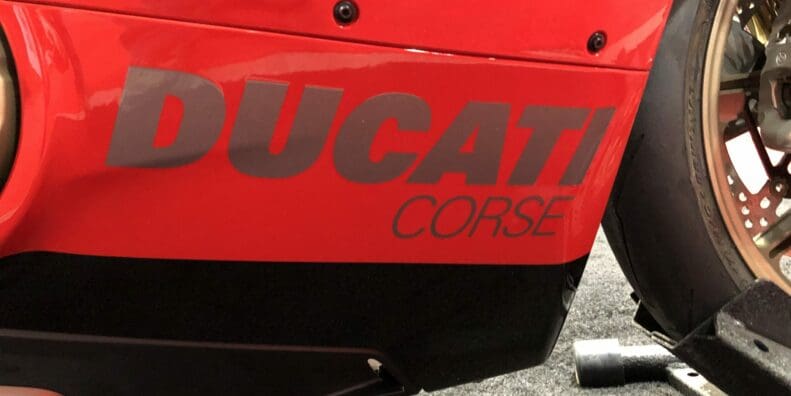 2020 Ducati Panigale V4 916 25th Anniversario Edition lower fairing detail "Ducati Corse"