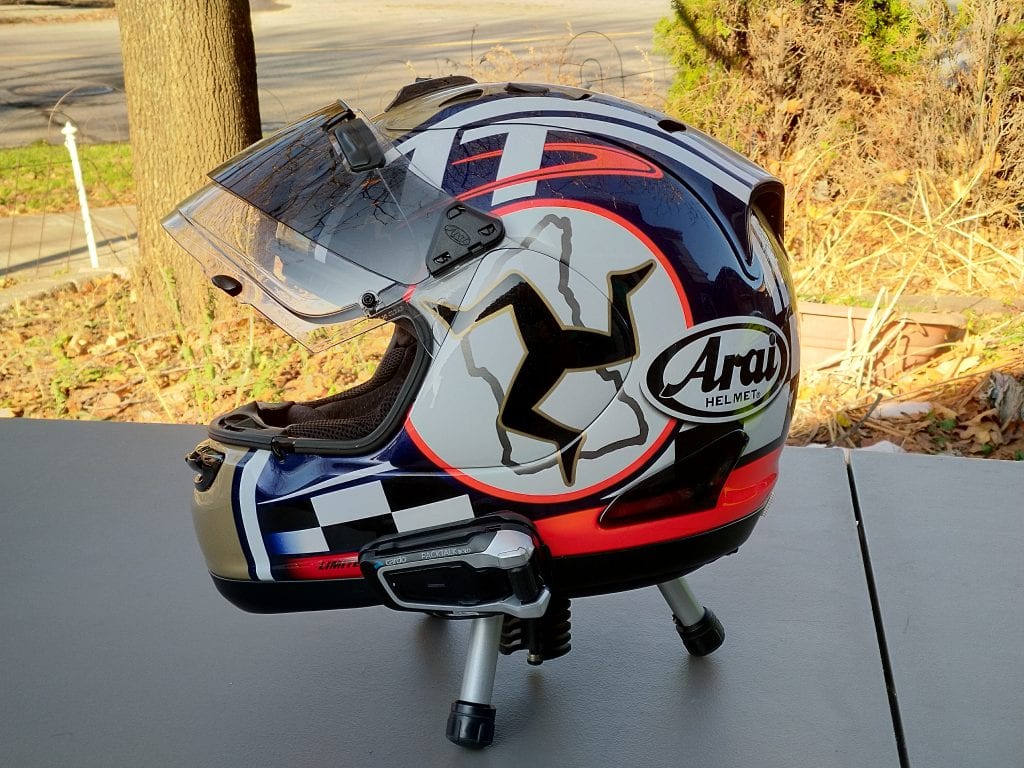 Cardo Scala Rider PACKTALK BOLD installed on Arai Corsair