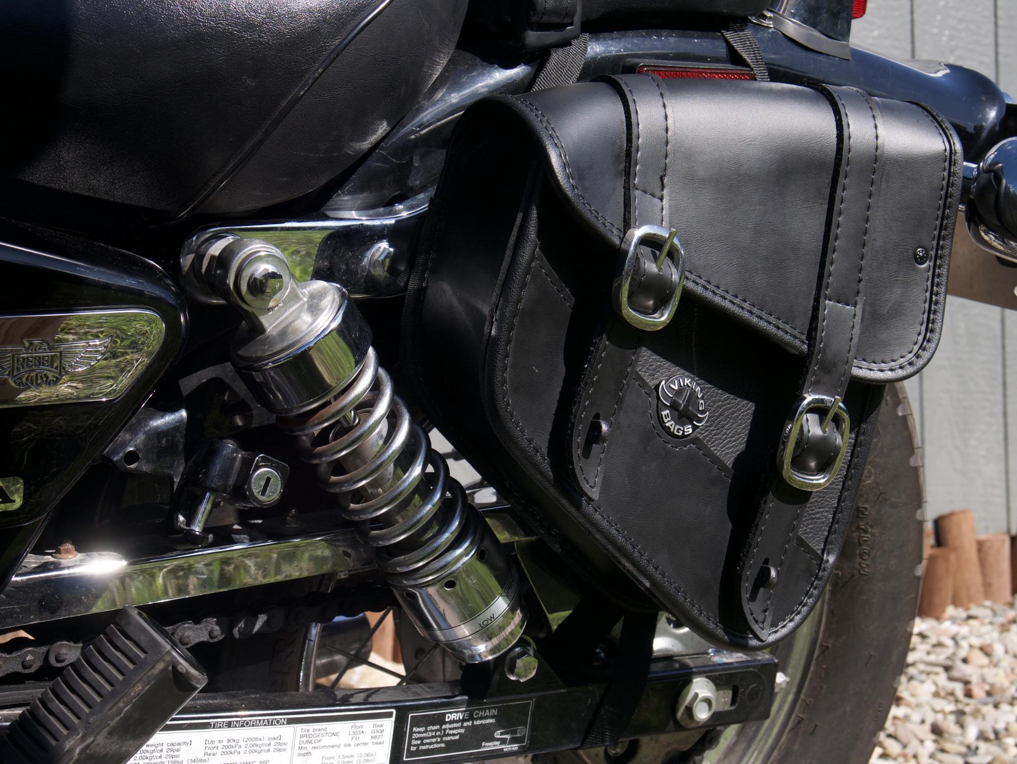 Viking Cycle Sportster Swing arm Saddlebag on the bike