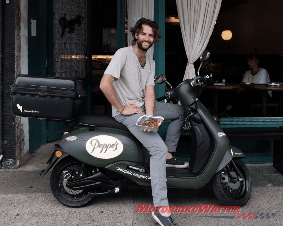 Restauranteur, Joe Pagliaro pictured on a Fonz Arthur Model 2 at this Bondi eatery