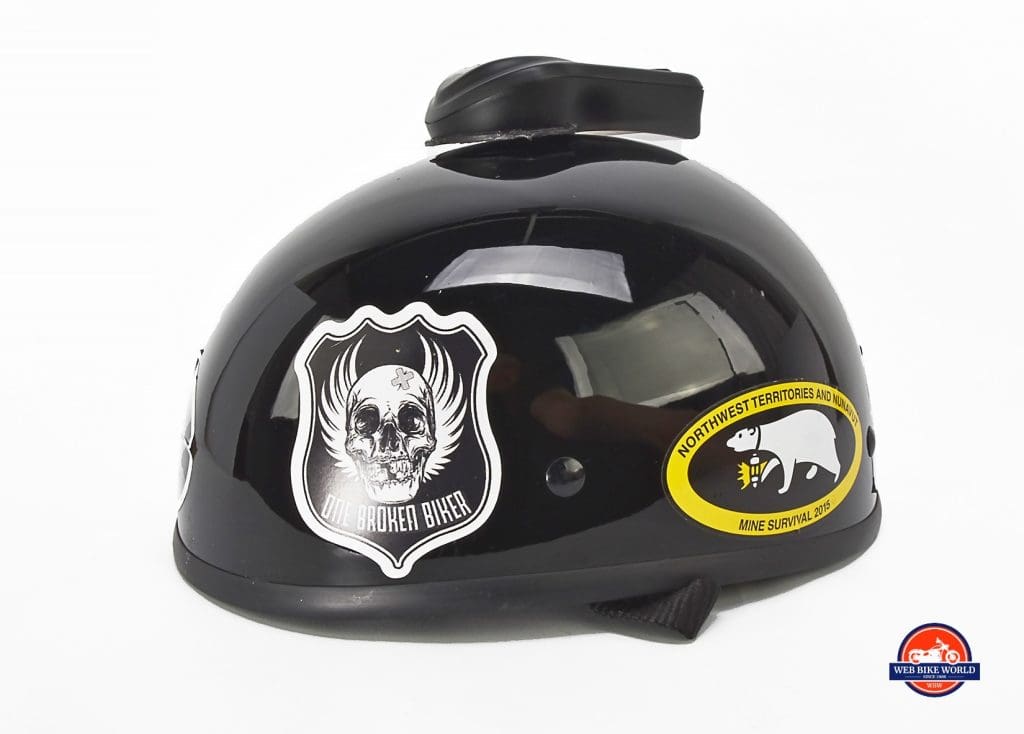 The Domio Moto on an open face, beanie helmet.