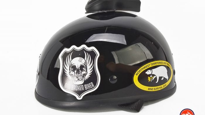 The Domio Moto on an open face, beanie helmet.