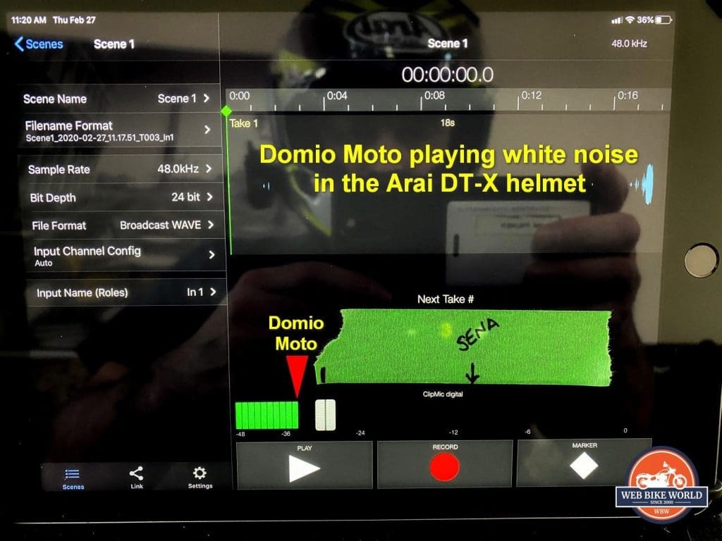 Measuring volume in the Arai DT-X using the Domio Moto and Sena 10C Pro.