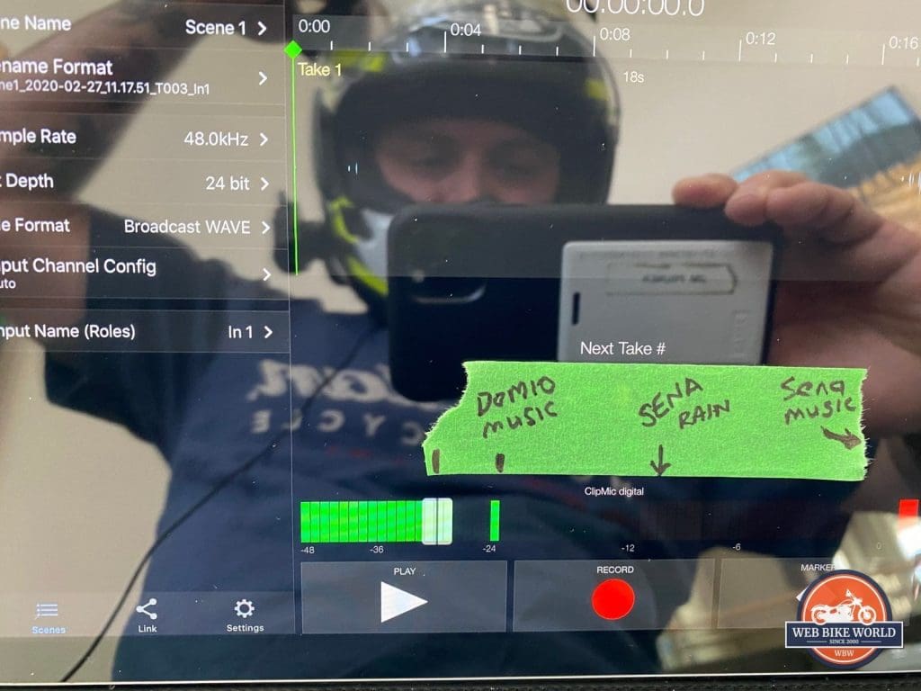 My iPad app showing the volume of the Domio Moto sound in my Arai DT-X helmet.
