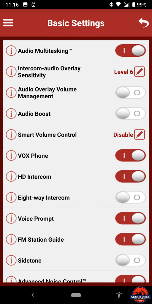 Sena SRL2 BT, Sena Utility App, Basic Settings Screenshots, 3 of 6