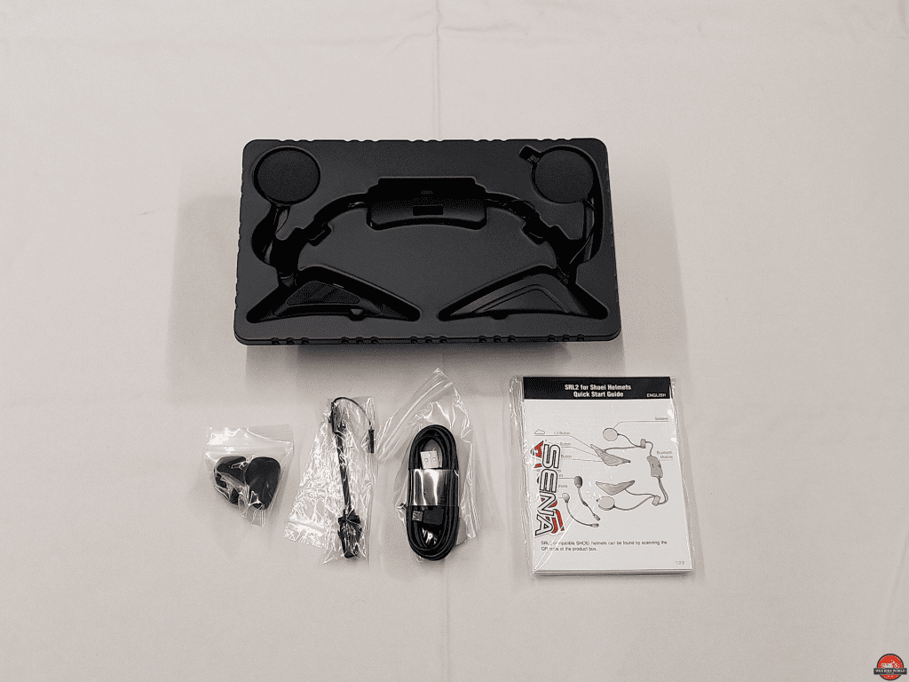 Sena SRL2 BT Kit, contents laid out