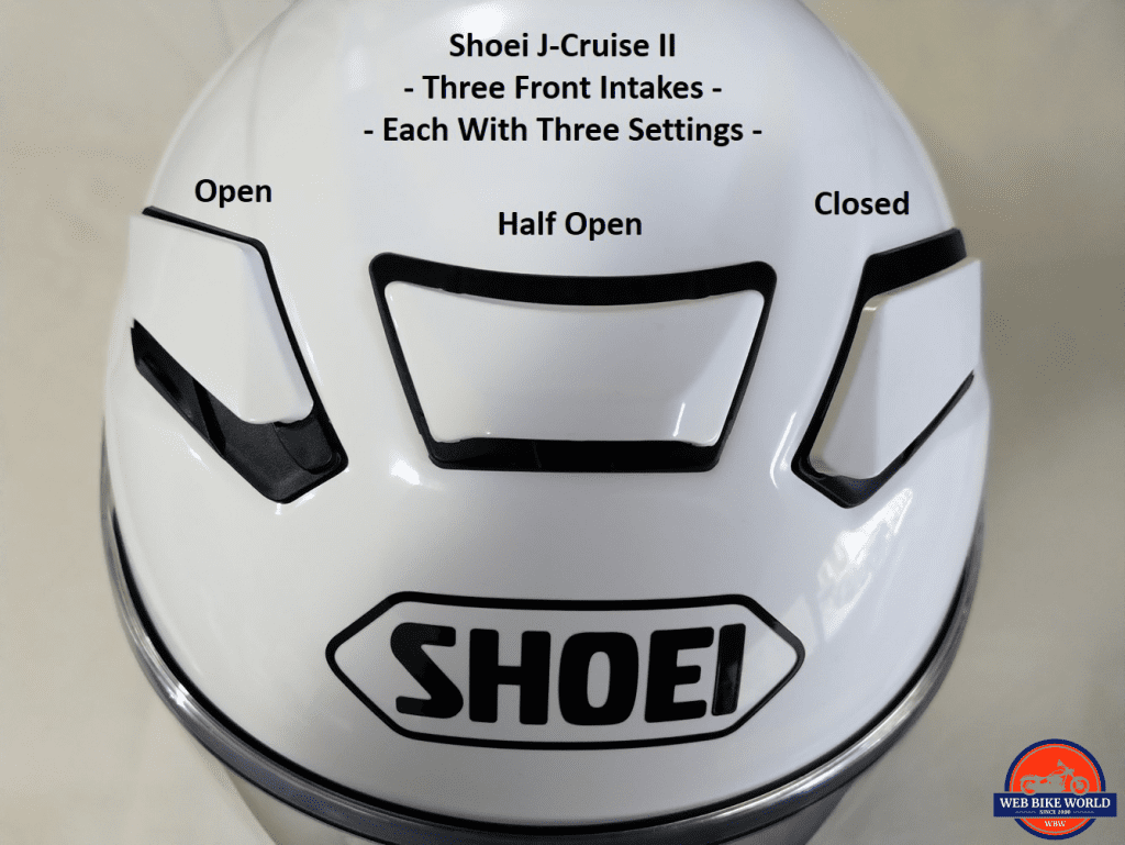 Shoei J-Cruise II, individual front intakes, with three position settings, labelled