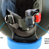 Shoei J-Cruise II, ratchet strap with Red quick release, single D-ring for securing helmet when dismounted, labelled