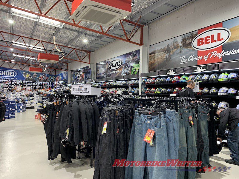 Motorcycle dealership sale accessories jeans clothing standard