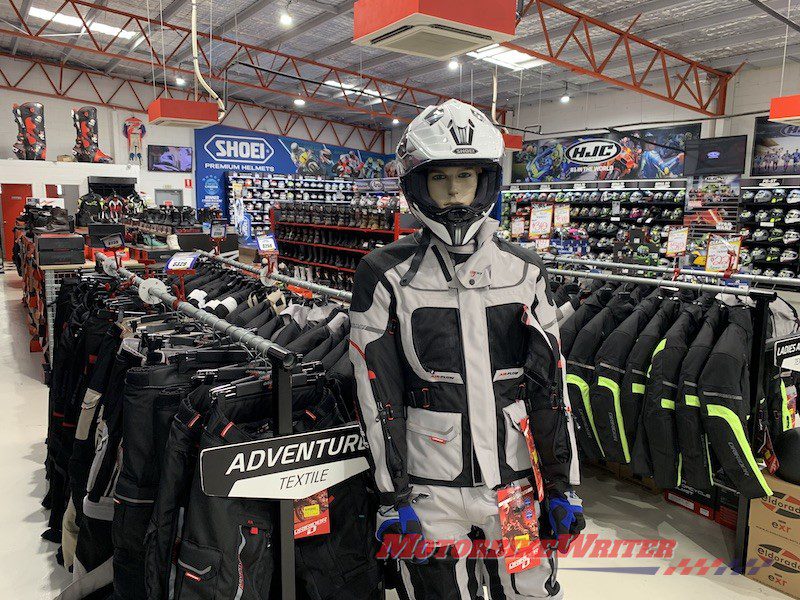 Motorcycle dealership sale accessories jeans helmets jackets clothing standard warranty