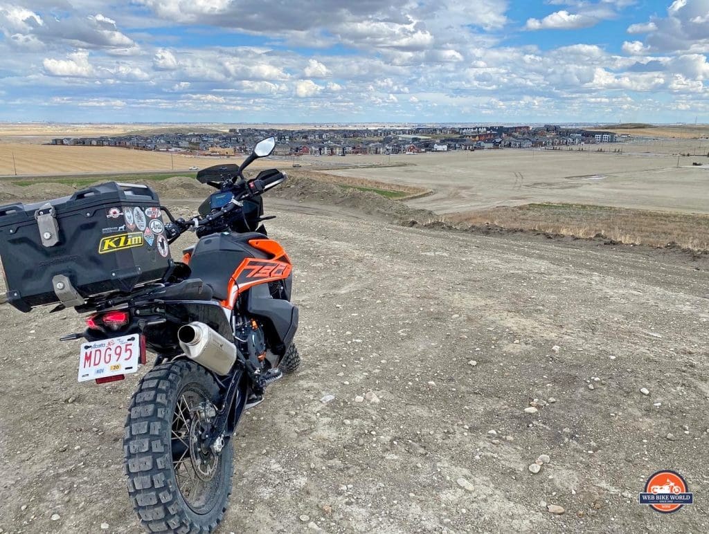 A 2019 KTM 790 Adventure S with a Dobermann Performance exhaust installed on it.