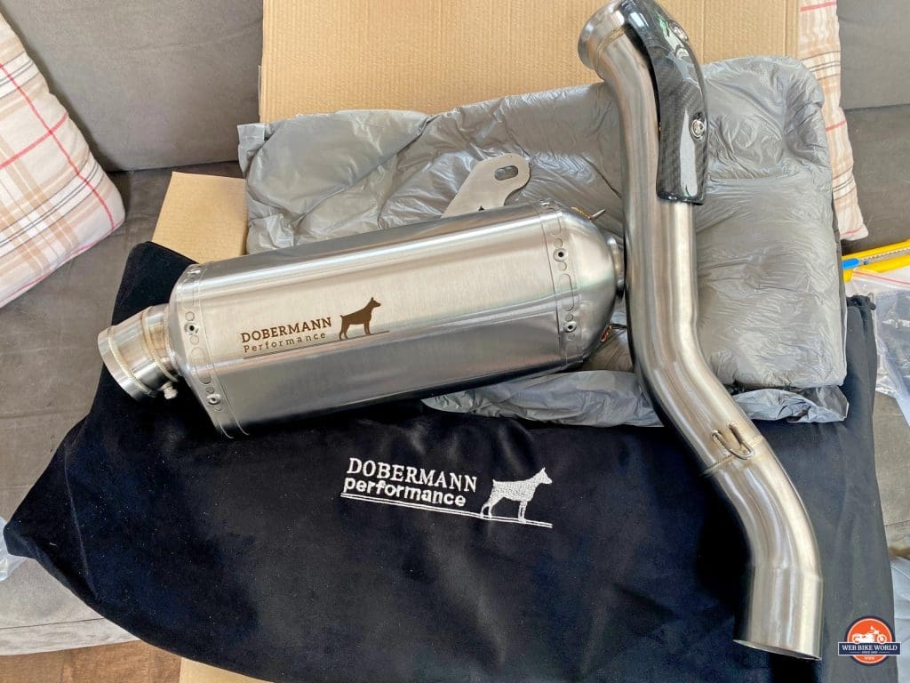 The Dobermann Performance Slip-On Exhaust for the KTM 790 Adventure.