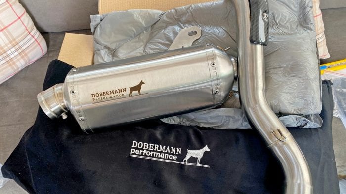 The Dobermann Performance Slip-On Exhaust for the KTM 790 Adventure.