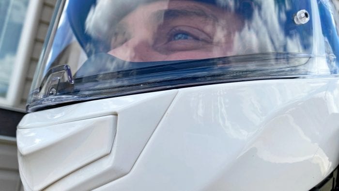 Fully closed visor position. Fully closed visor position.