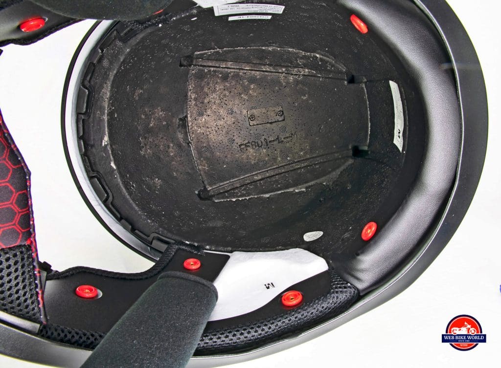 The Sedici Strada II helmet interior EPS foam.