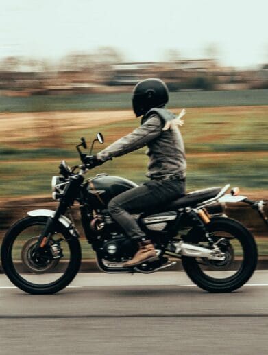 motorcyclist wearing a helmet