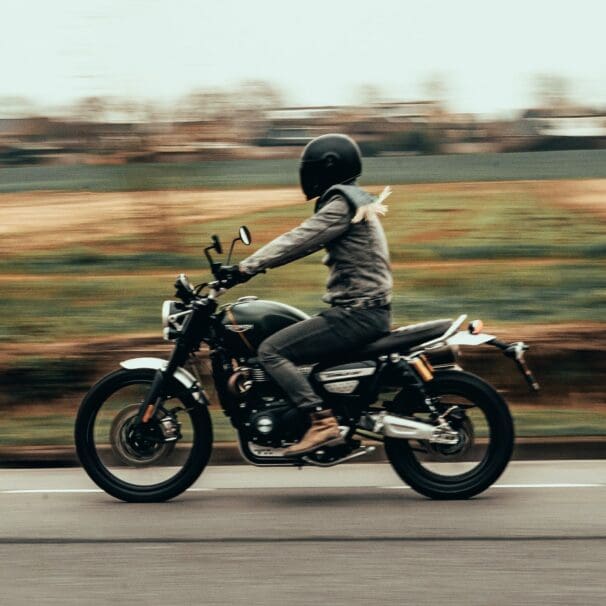 motorcyclist wearing a helmet