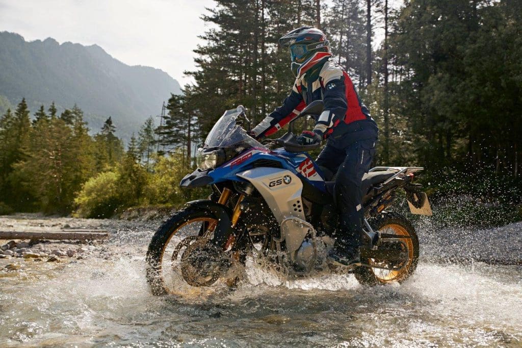 BMW adventure motorcycle through water