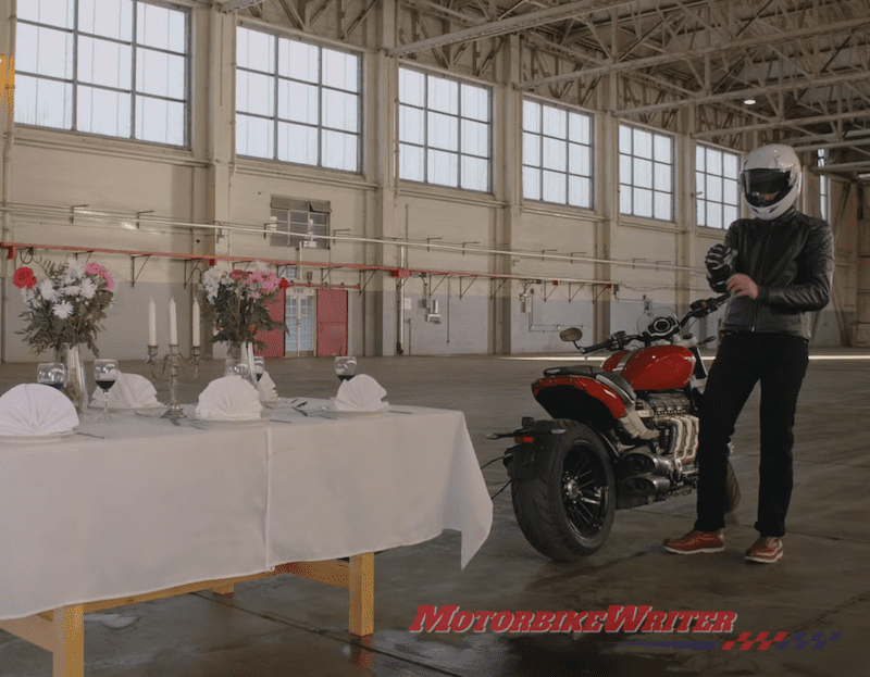 Triumph Rocket 3 tablecloth trick