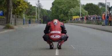 Dominic Herbertson at the start finish line, visualizing the race