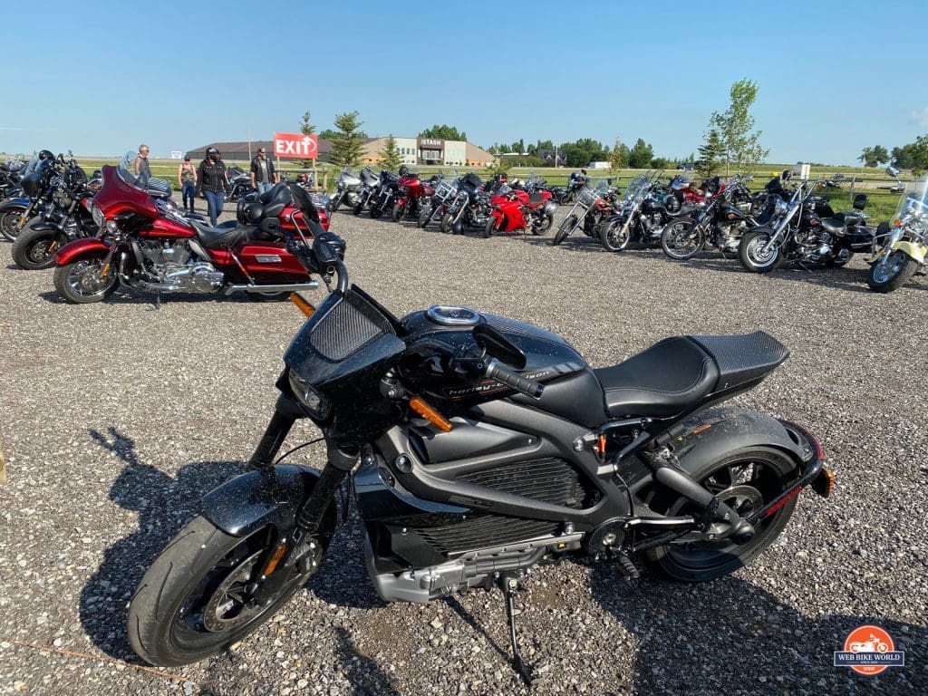 The Harley Davidson LiveWire at a bike night event.