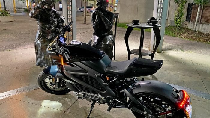 Night shot of the 2020 Harley Davidson Livewire. Night shot of the 2020 Harley Davidson Livewire.