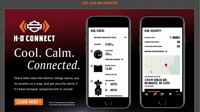The HD Connected phone app. The HD Connected phone app.