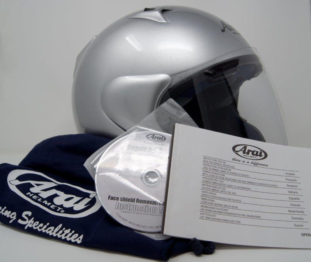 Box contents of Arai XC helmet