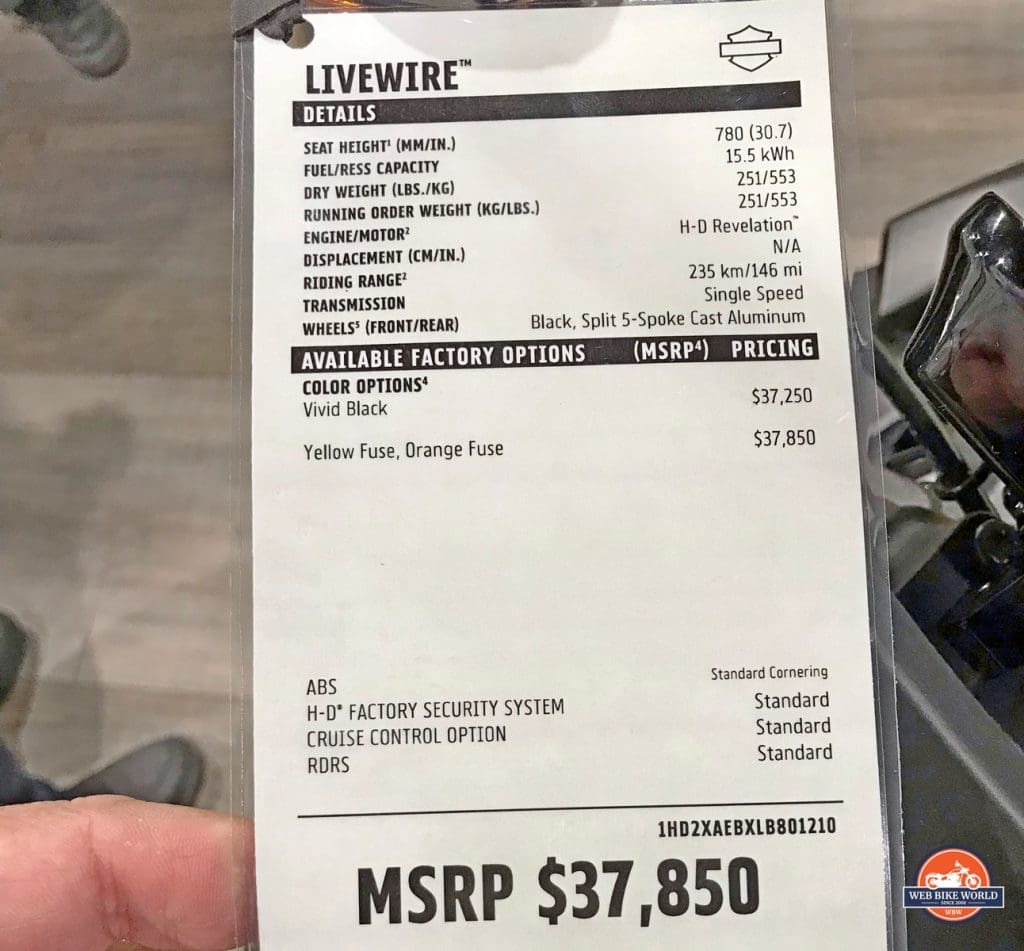 The LiveWire price tag in Canadian Dollars