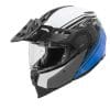 Black, white, and blue Touratech Aventuro Traveller helmet.