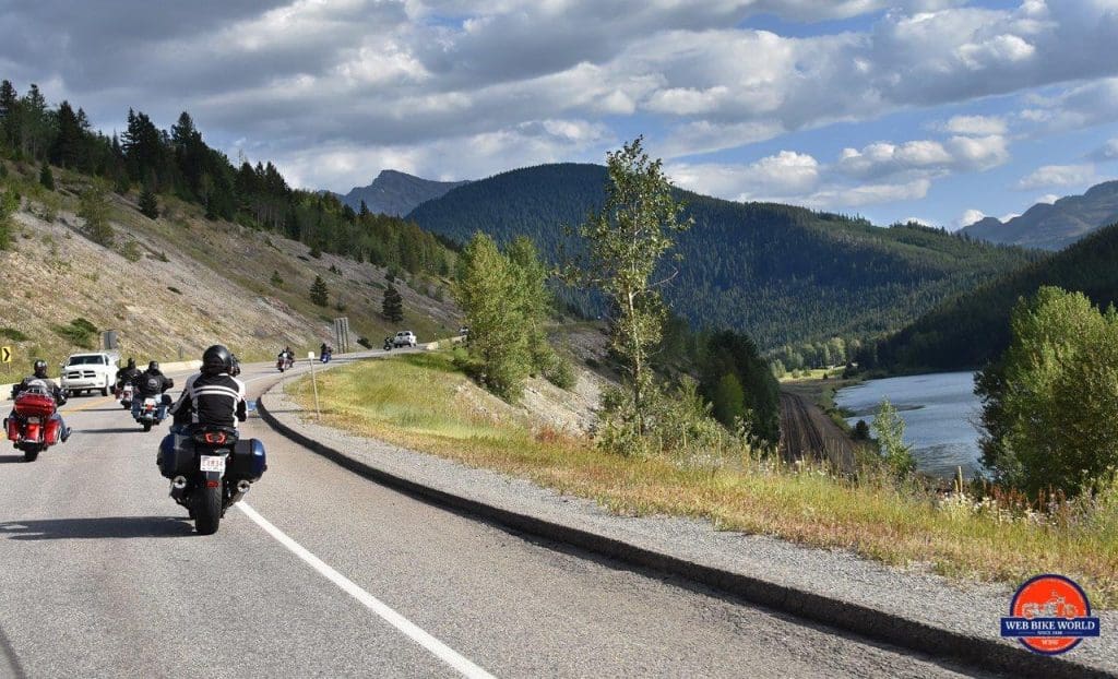 Motorcycles on the highway in Alberta, Canada.