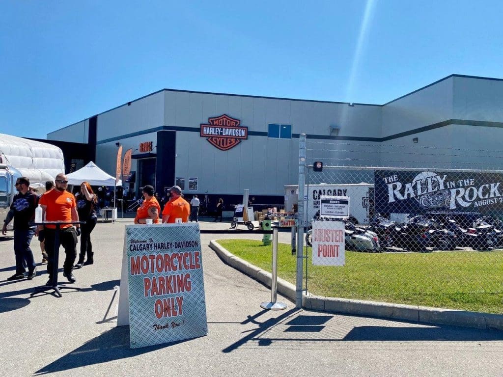 Calgary Harley Davidson during the Rally in the Rockies only allowed motorcycle parking in the lot.