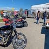 Motorcycles parked at the Calgary Harley Davidson parking lot.